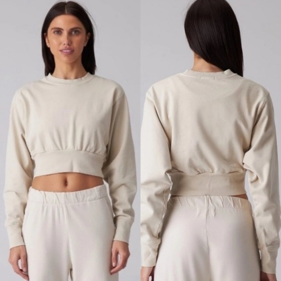 Talentless Dolman Crop Crewneck Pullover Sweatshirt Beige - Picture 14 of 14